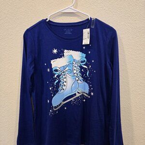 Brand New with tags long sleeve womens blue shirt XXL with ice skates on front